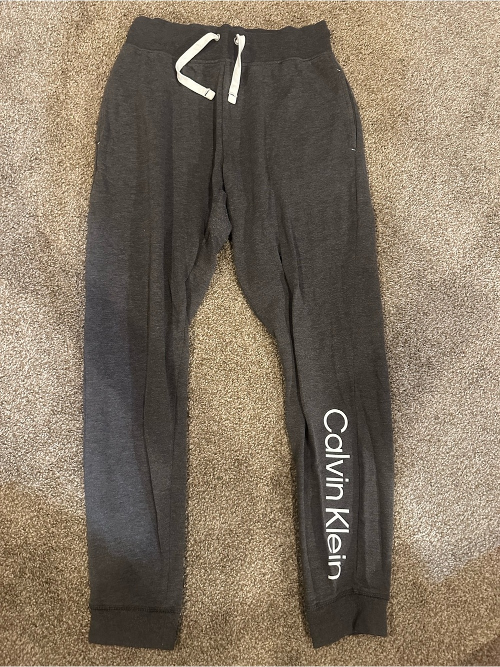 Calvin Klein Dark Gray Logo Joggers with White Drawstring